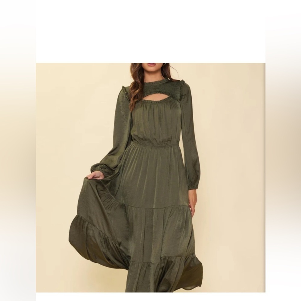 Skies Are Blue Olive Long Sleeve Dress
